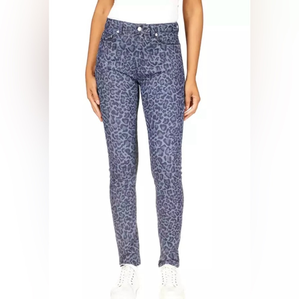 NWT Michael Kors Womens Blue High-Rise Skinny Leopard Denim Jeans Pants Size 10